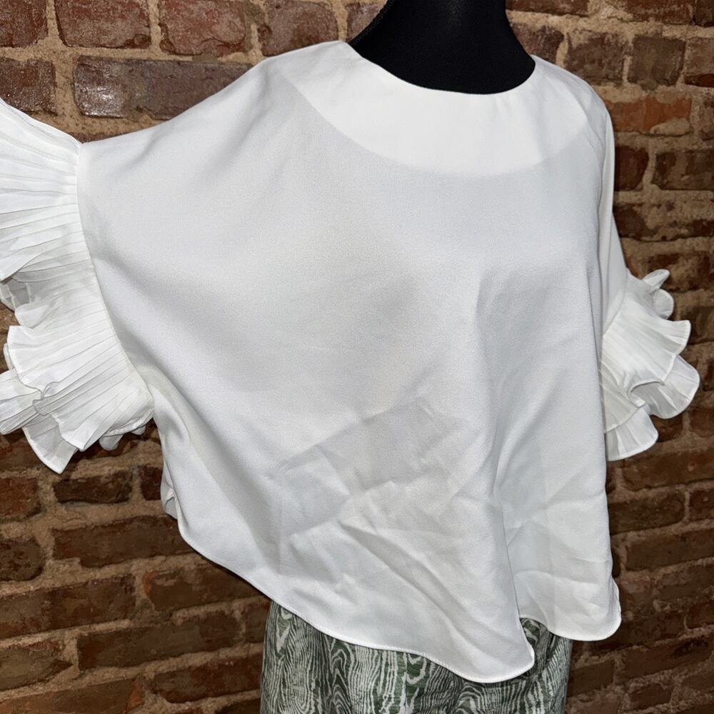 OntWelfth NWT Pleated Ruffle Sleeve Top Sz L Zip Back Oversized So Pretty Chic - Picture 4 of 8